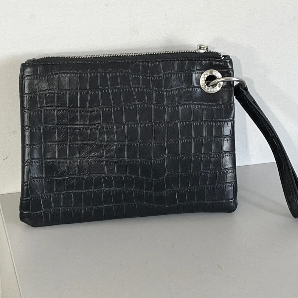 French‎ Connection Wristlet Women OS Black Dale Croco Double Slim Pouches
